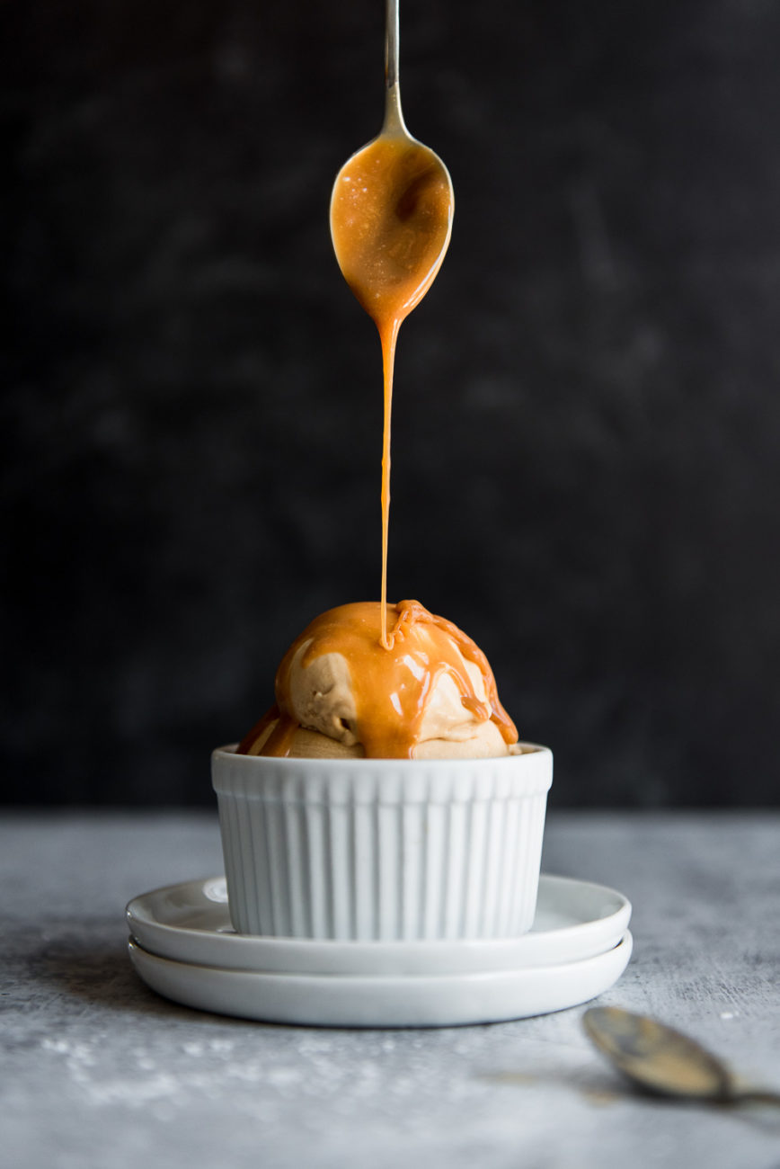 salted caramel ice cream with homemade caramel sauce