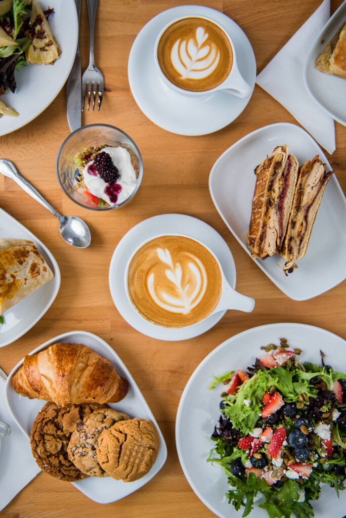 Brunch menu items and coffee at Giv Coffee in Canton CT, photographed by Connecticut-based food photographer Rebecca Hales