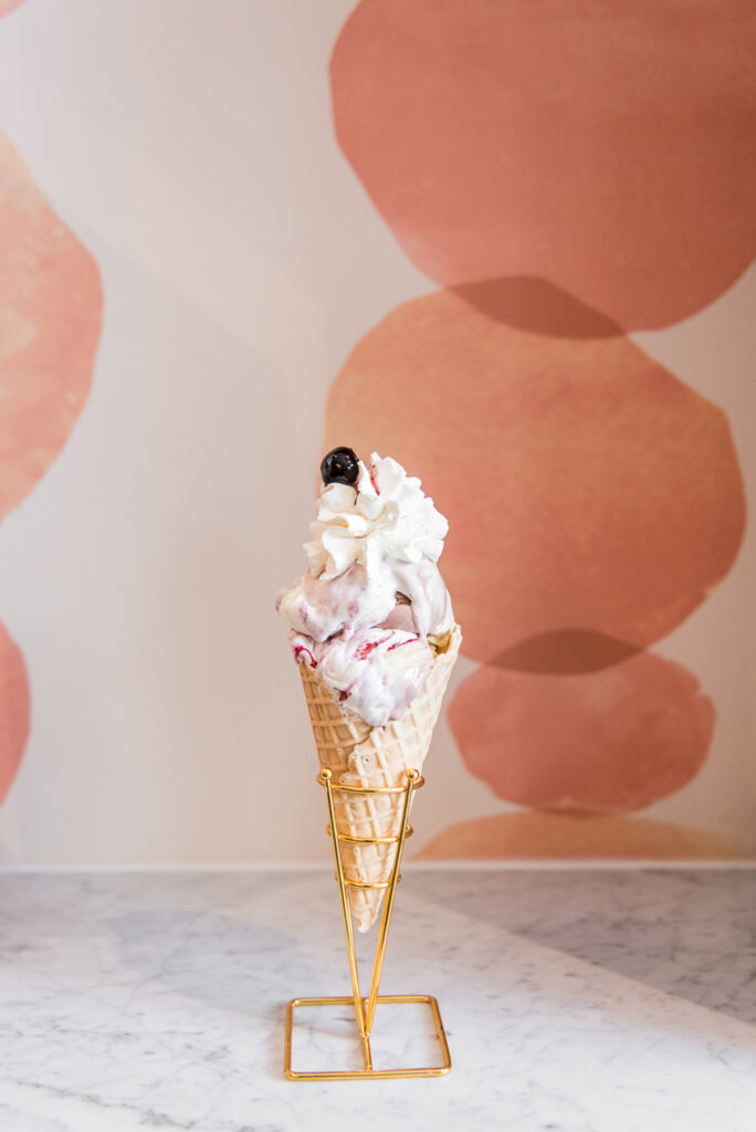 Noci Gelato in a fresh waffle cone, styled for Noci Gelato Wethersfield, CT